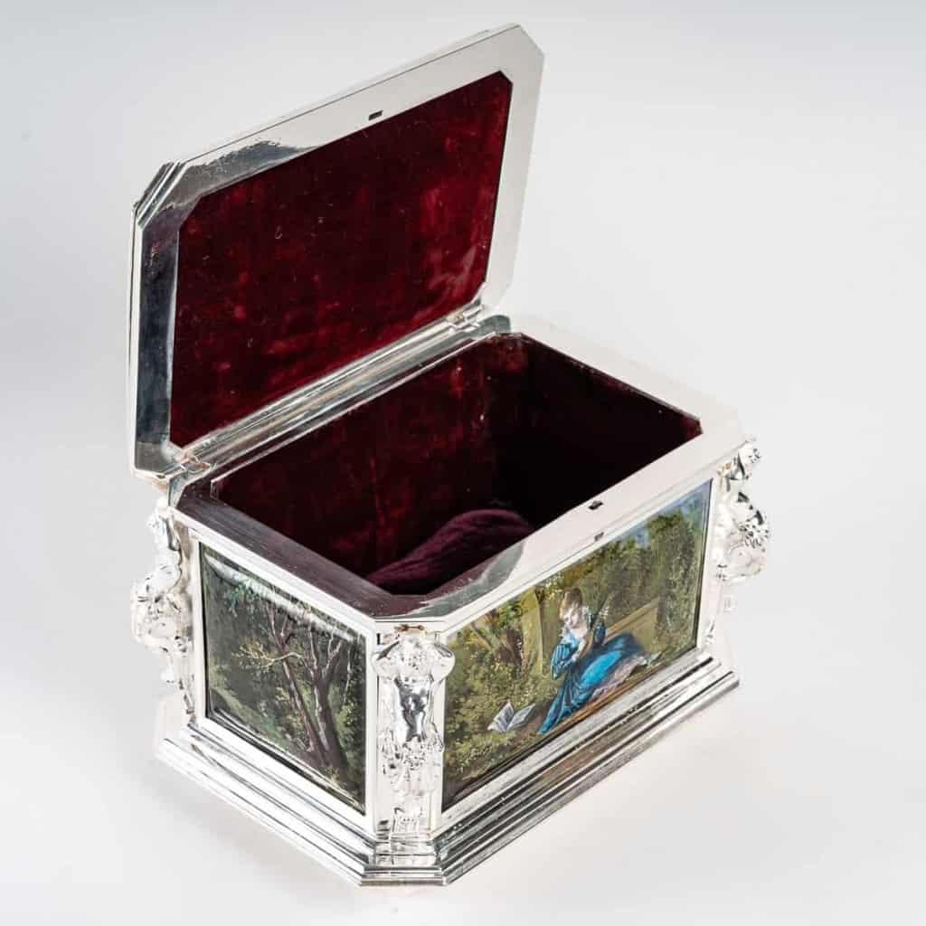 Coffret de bijoux en émail et bronze argenté XIXème siècle | Biron Coffret de bijoux en émail et bronze argenté XIXème siècle