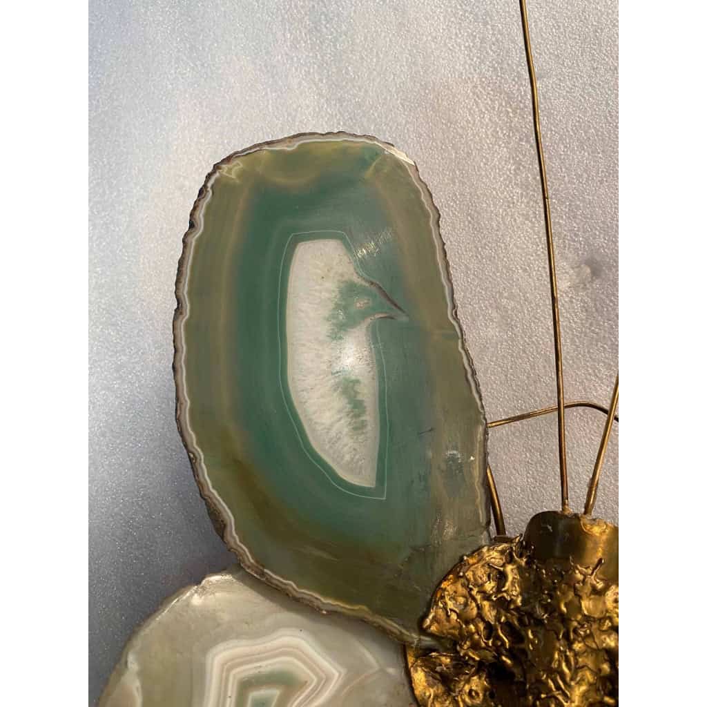 1970’Applique Papillon en Bronze ou Laiton, Duval Brasseur Ou Isabelle Faure, 1 Ampoule, Ailes d’Agate : 30 X Hauteur 38 | Biron 1970’Applique Papillon en Bronze ou Laiton, Duval Brasseur Ou Isabelle Faure, 1 Ampoule, Ailes d’Agate : 30 X Hauteur 38