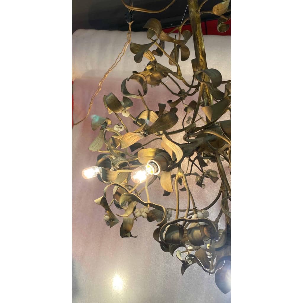 1900′ Lustre Boule de Gui en Bronze Art Nouveau à 6 Ampoules Diamètre: 50 cm Hauteur: 60 cm