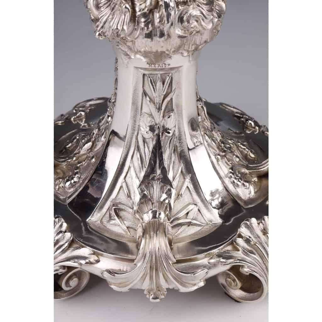 ORFEVRE MERITE – Paire de candélabres zoomorphe en argent massif XIXe siècle | Biron Merite - Paire de candélabres zoomorphe en argent massif XIXe siècle