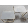 1970′ Tables Gigognes Style Maison Jansen, 3 Plateaux Opaline et Empiètement Bambou et Griffes