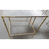 1970′ Tables Gigognes Style Maison Jansen, 3 Plateaux Opaline et Empiètement Bambou et Griffes