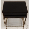 1970′ Tables Gigognes Style Maison Jansen, 3 Plateaux Opaline et Empiètement Bambou et Griffes