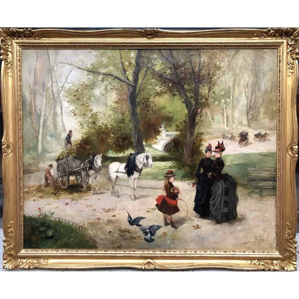DE PAREDES Vincent Animation au jardin des Tuileries Huile sur toile signée Certificat d’authenticité | Biron |||||