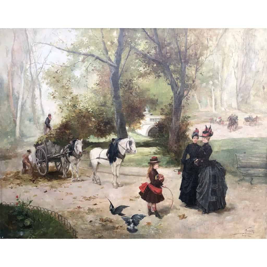 DE PAREDES Vincent Animation au jardin des Tuileries Huile sur toile signée Certificat d’authenticité | Biron DE PAREDES Vincent Animation au jardin des Tuileries Huile sur toile signée