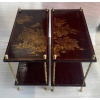1950′ Paire de Tables Maison Baguès Décor Bambou en Bronze Doré Avec Plateaux Laque de Chine