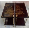 1950′ Paire de Tables Maison Baguès Décor Bambou en Bronze Doré Avec Plateaux Laque de Chine