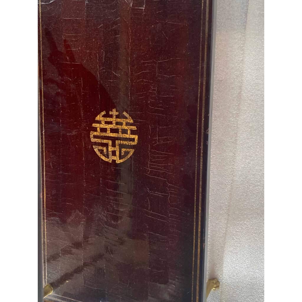 1950′ Paire de Tables Maison Baguès Décor Bambou en Bronze Doré Avec Plateaux Laque de Chine