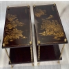 1950′ Paire de Tables Maison Baguès Décor Bambou en Bronze Doré Avec Plateaux Laque de Chine