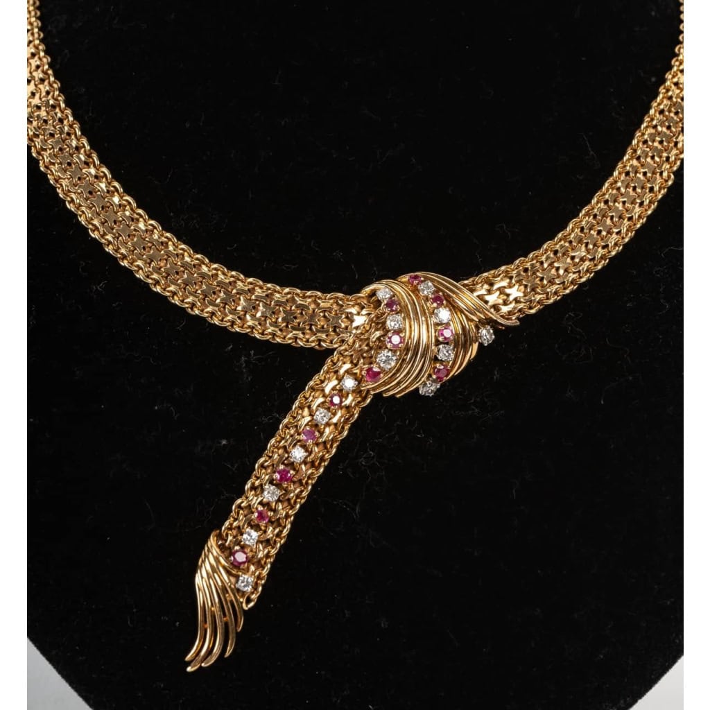 Collier en or 18k serti de petits diamants et petits rubis fins | Biron Collier en or 18k serti de petits diamants et petits rubis fins