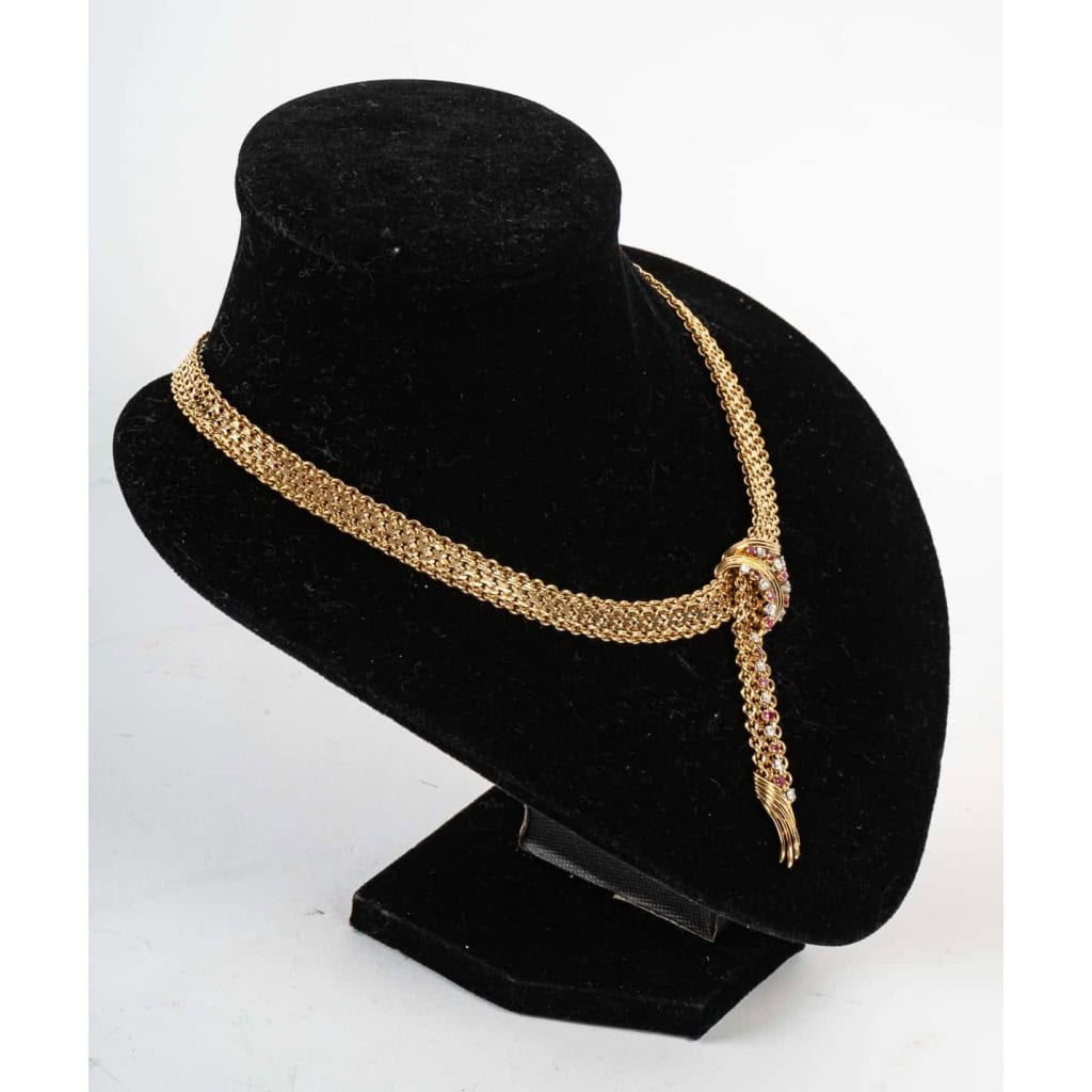 Collier en or 18k serti de petits diamants et petits rubis fins | Biron Collier en or 18k serti de petits diamants et petits rubis fins