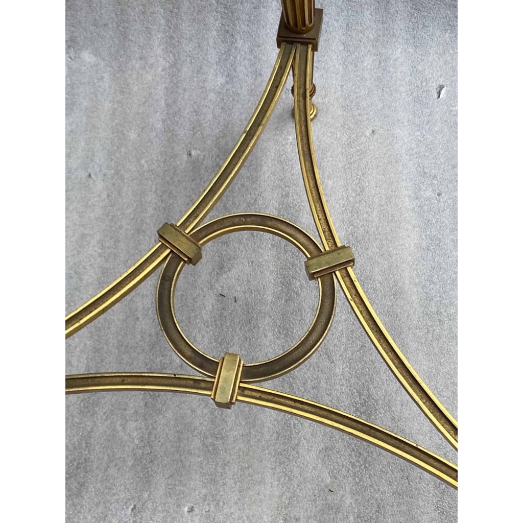 1950/70 Guéridon Bronze Doré Maison Jansen Ou Maison Charles Plateau Marbre Vert De Mer Avec Entretoise Triangulaire | Biron 1950/70 Guéridon Bronze Doré Maison Jansen Ou Maison Charles Plateau Marbre Vert De Mer Avec Entretoise Triangulaire