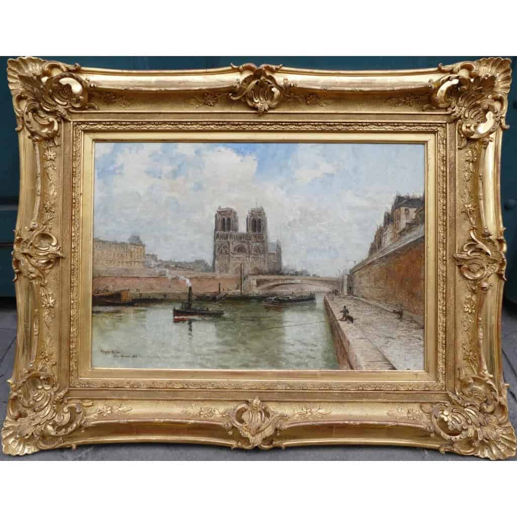 Frank Boggs Ecole Américaine 19è Paris Notre Dame La Seine Huile Sur Toile Signée Datée Située Certificat d’authenticité | Biron ||||||||