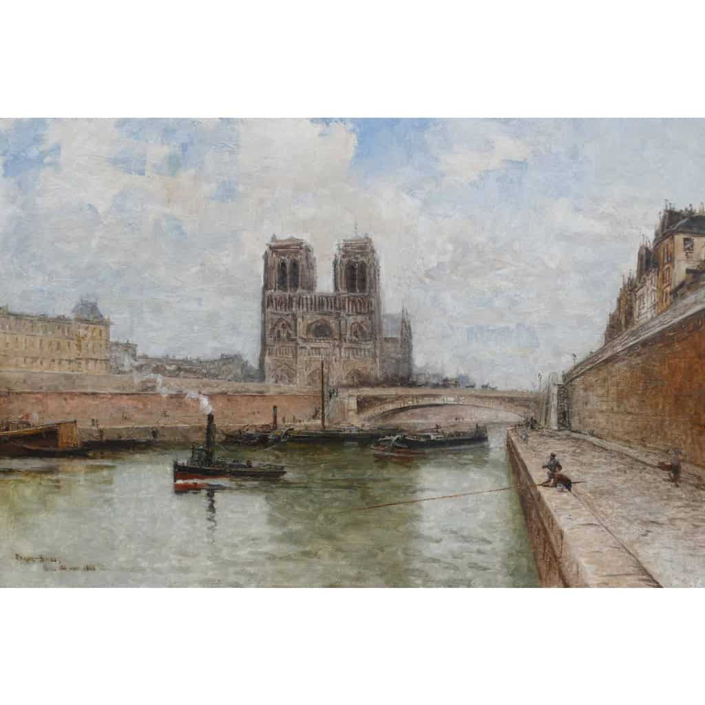 Frank Boggs Ecole Américaine 19è Paris Notre Dame La Seine Huile Sur Toile Signée Datée Située Certificat d’authenticité | Biron Frank Boggs Ecole Américaine 19è Paris Notre Dame La Seine Huile Sur Toile Signée Datée Située