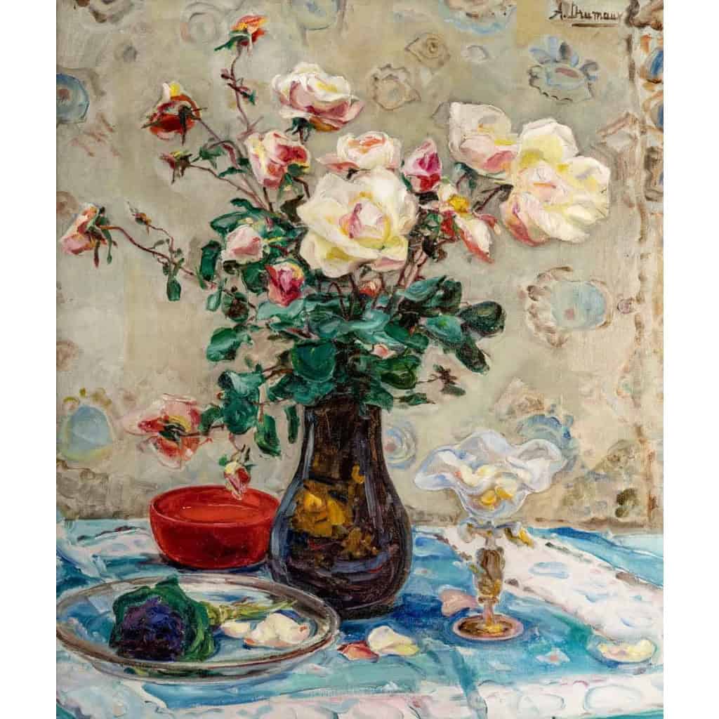 Angelina DRUMAUX (1881-1959). Bouquet de roses. | Biron |||||||||||