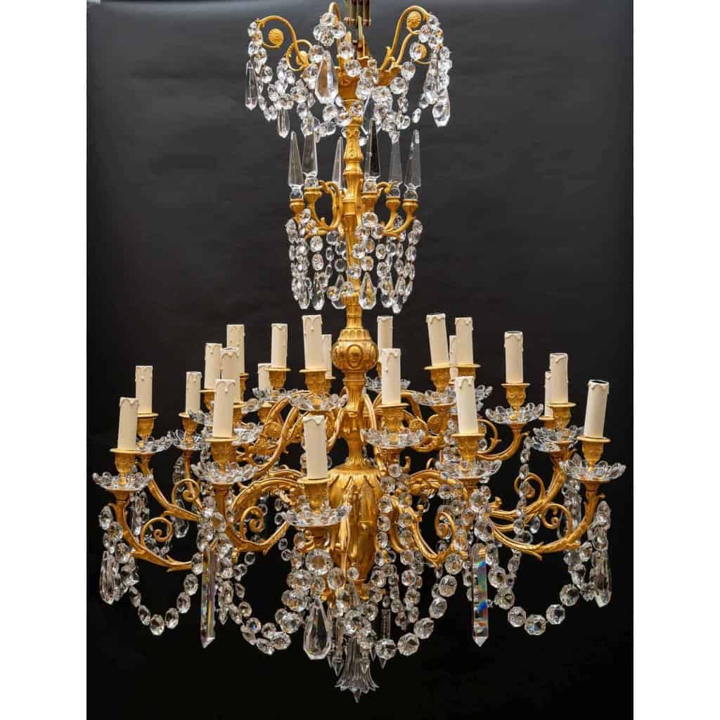 Lustre cristal et bronze XIXeme, | Biron Lustre cristal et bronze XIXeme,
