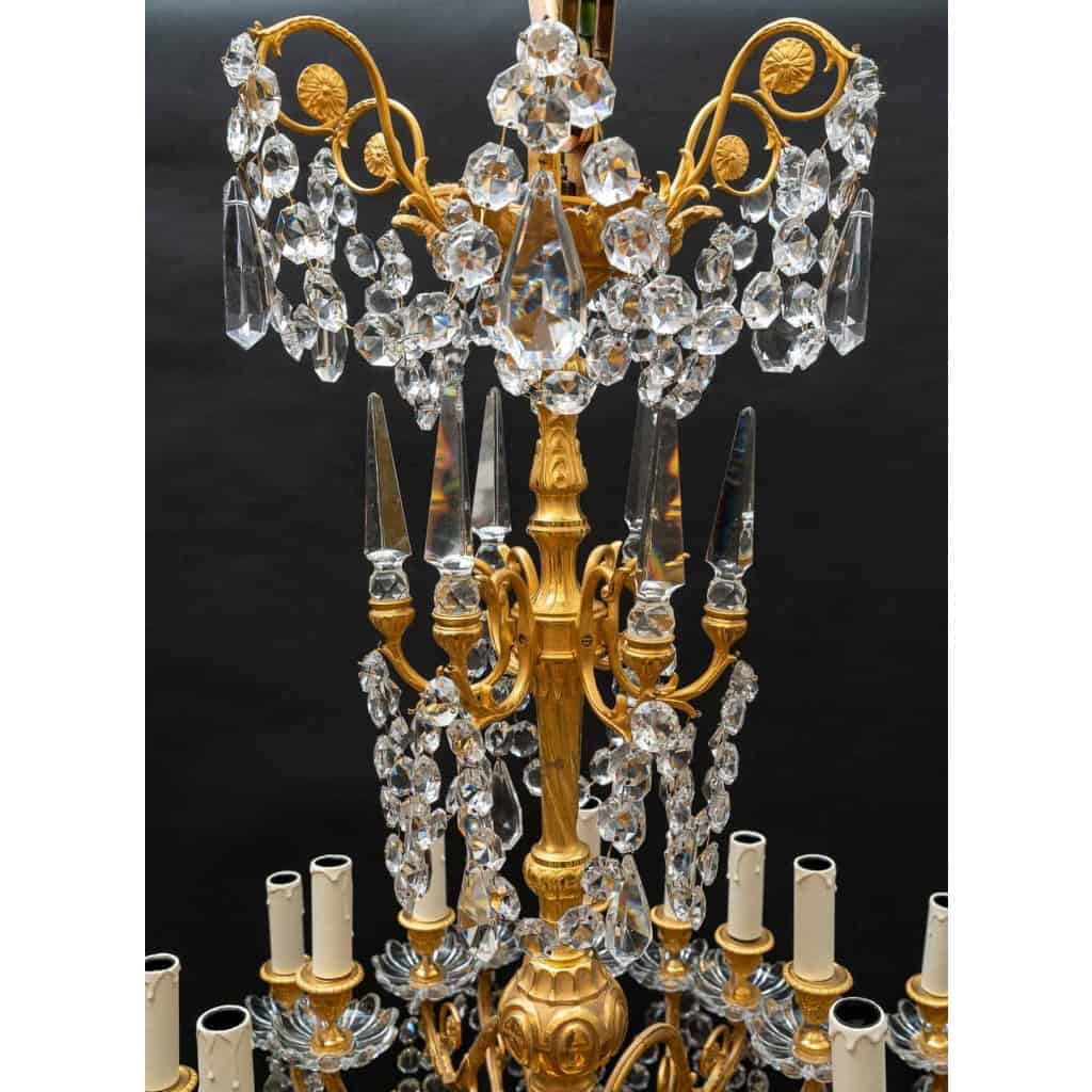 Lustre cristal et bronze XIXeme, | Biron Lustre cristal et bronze XIXeme,