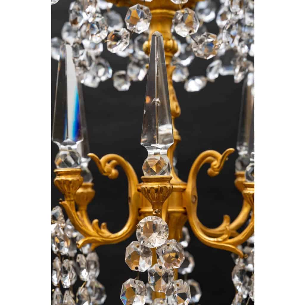 Lustre cristal et bronze XIXeme, | Biron Lustre cristal et bronze XIXeme,