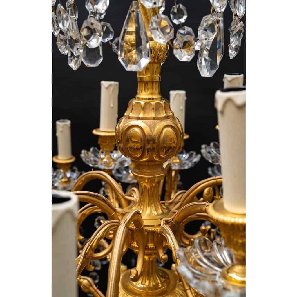 Lustre cristal et bronze XIXeme, | Biron Lustre cristal et bronze XIXeme,