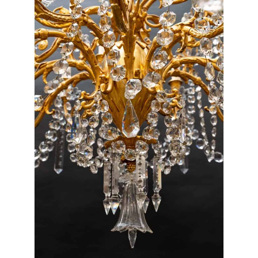 Lustre cristal et bronze XIXeme, | Biron Lustre cristal et bronze XIXeme,