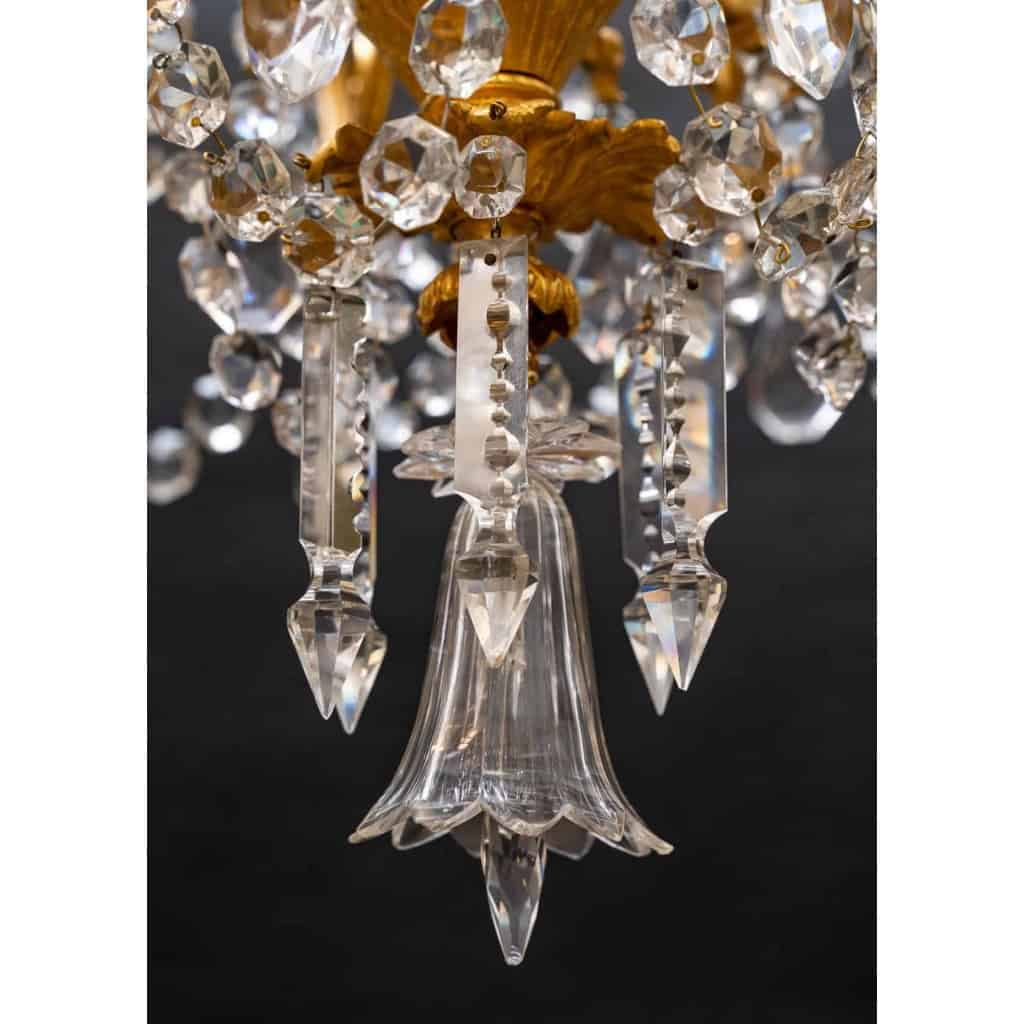 Lustre cristal et bronze XIXeme, | Biron Lustre cristal et bronze XIXeme,