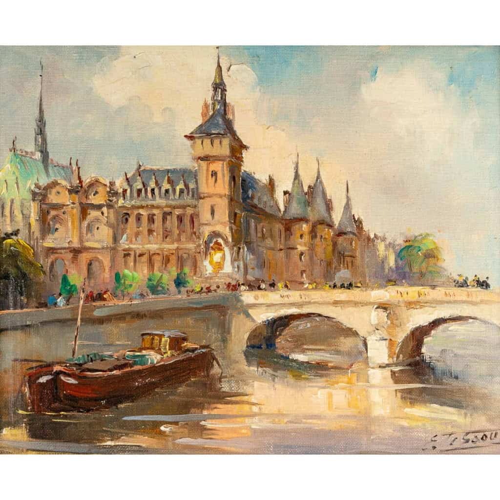Huie sur toile, Paris « Le pont au change », 1930 | Biron Huie sur toile, Paris "Le pont au change", 1930