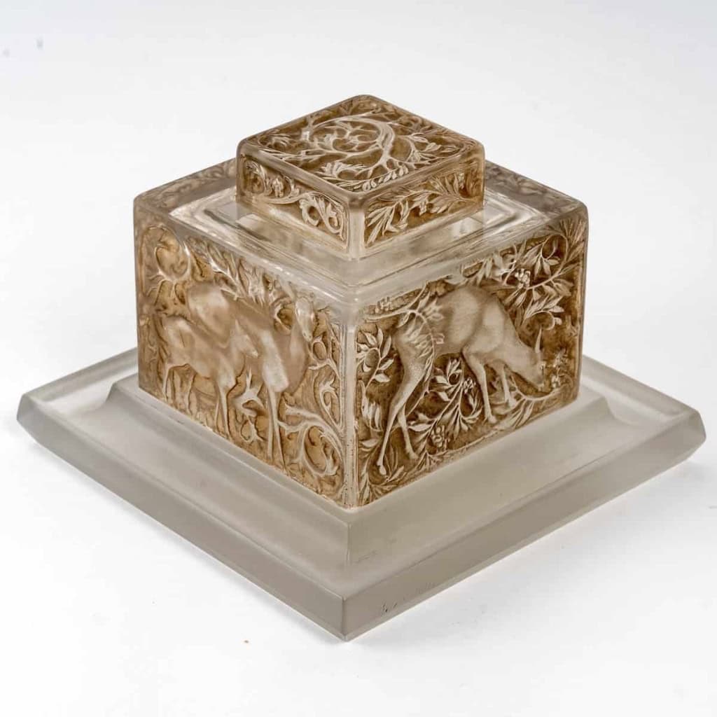 Encrier « Biches » verre blanc patiné sépia de René LALIQUE | Biron ||||||||