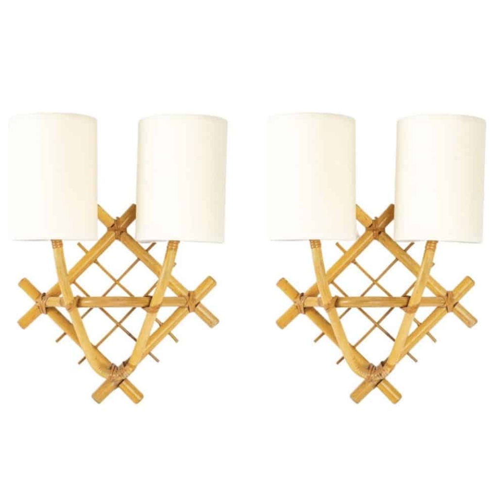 1950 Paire d’appliques en rotin Louis Sognot | Biron |||||
