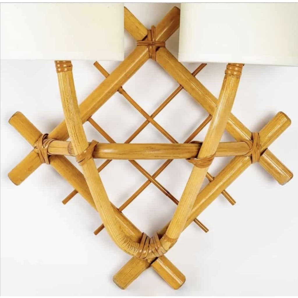 1950 Paire d’appliques en rotin Louis Sognot | Biron 1950 Paire d'appliques en rotin Louis Sognot