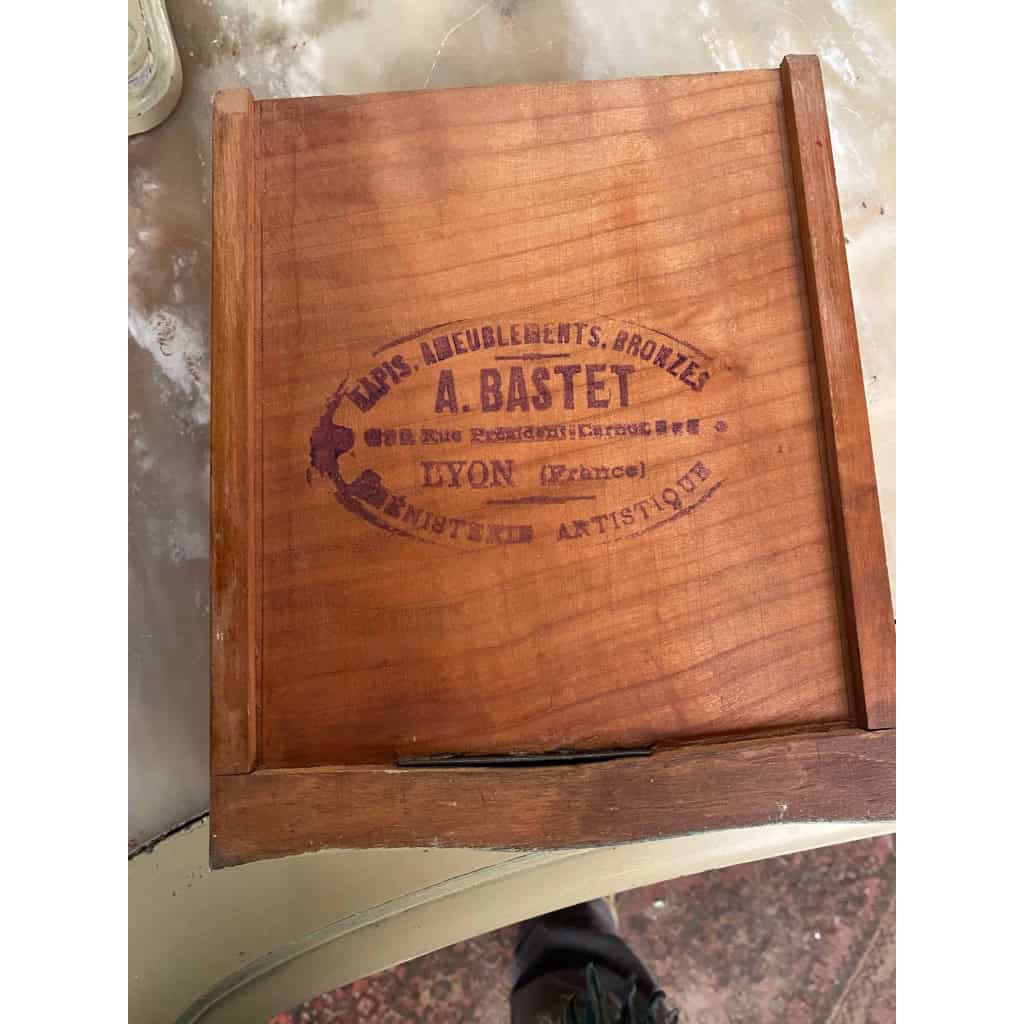 1950′ Coiffeuse Bois Peint Forme Arbalète Signée A. Bastet A Lyon 105 X 65 cm | Biron 1950′ Coiffeuse Bois Peint Forme Arbalète Signée A. Bastet A Lyon 105 X 65 cm