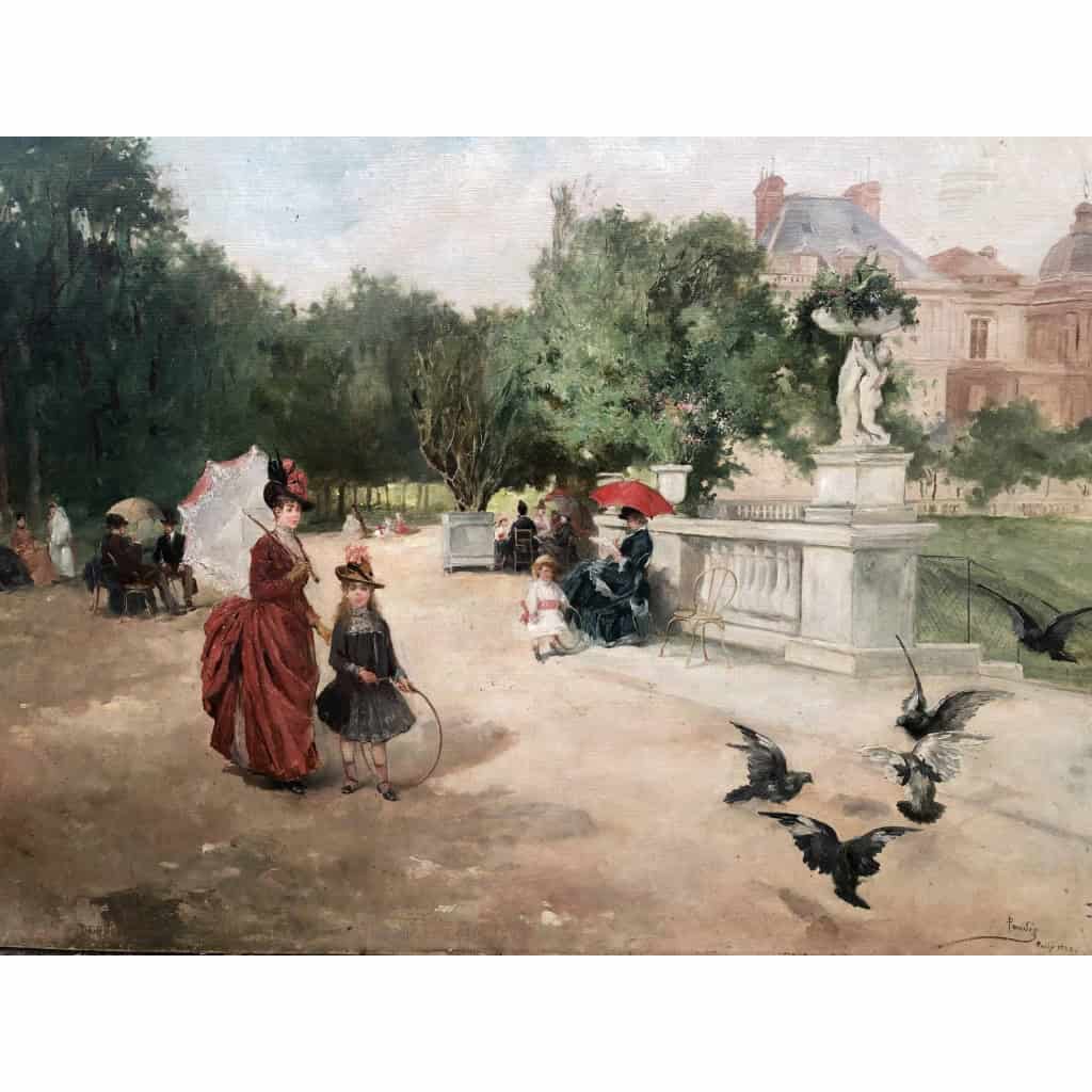 DE PAREDES Vincent Animation au jardin du Luxembourg Huile sur toile signée Certificat d’authenticité | Biron DE PAREDES Vincent Animation au jardin du Luxembourg Huile sur toile signée