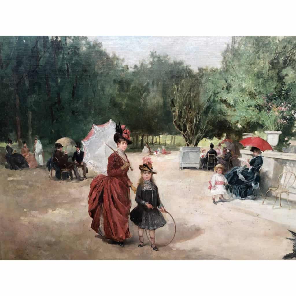 DE PAREDES Vincent Animation au jardin du Luxembourg Huile sur toile signée Certificat d’authenticité | Biron DE PAREDES Vincent Animation au jardin du Luxembourg Huile sur toile signée