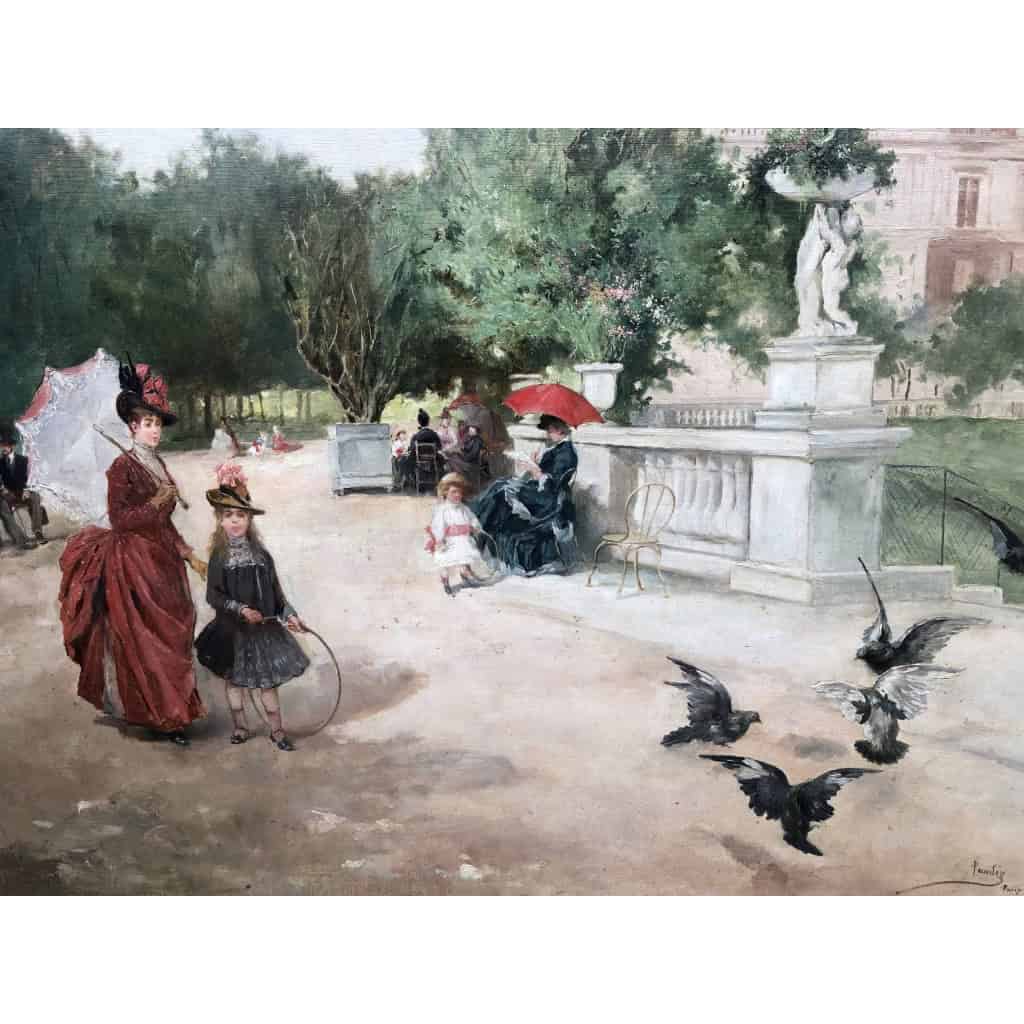 DE PAREDES Vincent Animation au jardin du Luxembourg Huile sur toile signée Certificat d’authenticité | Biron DE PAREDES Vincent Animation au jardin du Luxembourg Huile sur toile signée