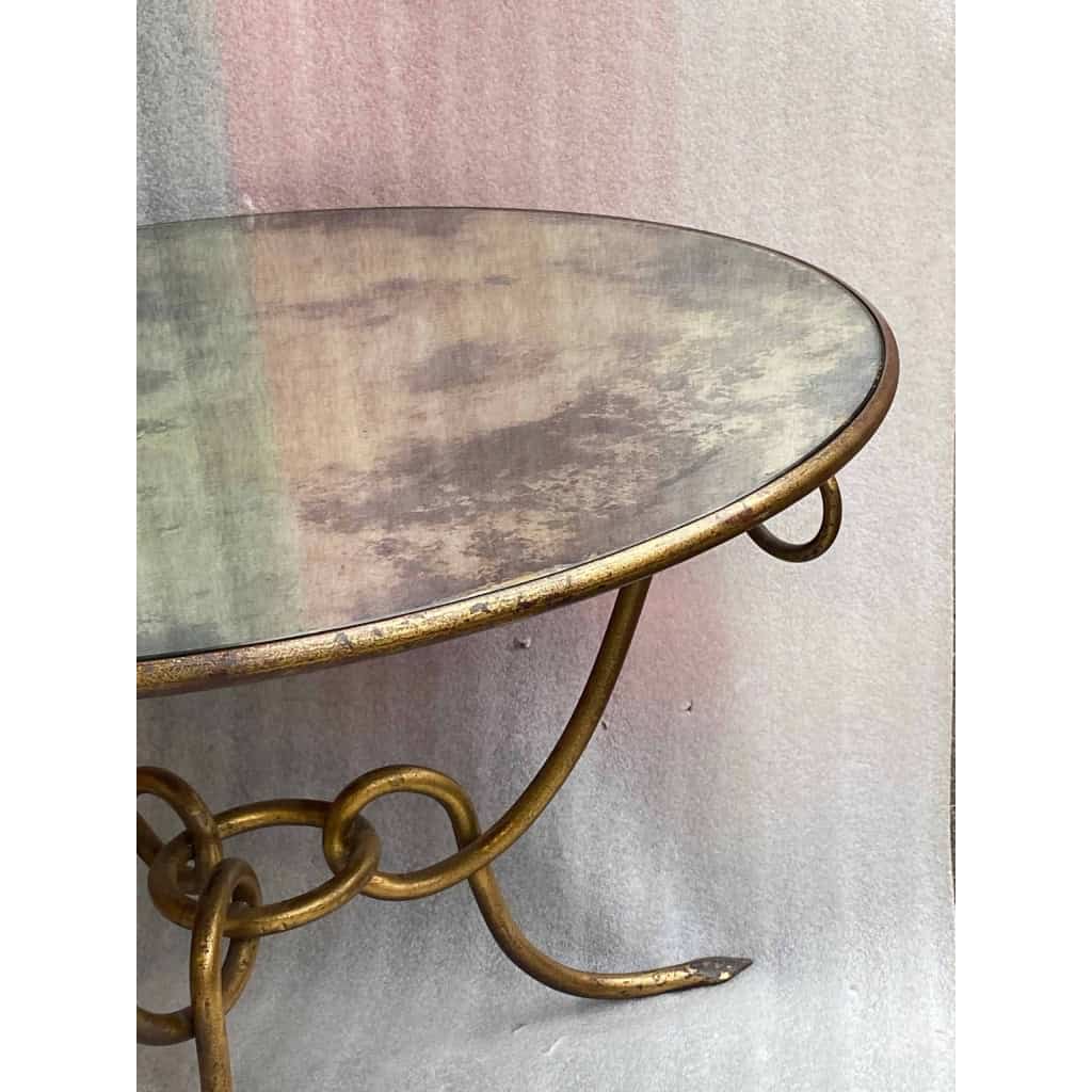 1940′ Table Basse Fer Battu Doré ,Entrelacs /René Drouet Diamètre: 90 Hauteur: 53 cm Ou René Prou/ Maison Franck Anvers