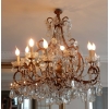 1950′ Lustre Cage Italie à 12 Lumières Bois Doré Et Cristal Diamètre 90 X Hauteur 100 cm | Biron ||||||||||||