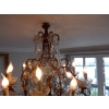 1950′ Lustre Cage Italie à 12 Lumières Bois Doré Et Cristal Diamètre 90 X Hauteur 100 cm | Biron 1950′ Lustre Cage Italie à 12 Lumières Bois Doré Et Cristal Diamètre 90 X Hauteur 100 cm