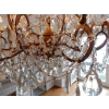 1950′ Lustre Cage Italie à 12 Lumières Bois Doré Et Cristal Diamètre 90 X Hauteur 100 cm | Biron 1950′ Lustre Cage Italie à 12 Lumières Bois Doré Et Cristal Diamètre 90 X Hauteur 100 cm