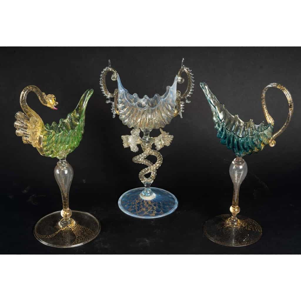 3 calices Nautile, Murano Salviati 1885 | Biron |||||||||||||||