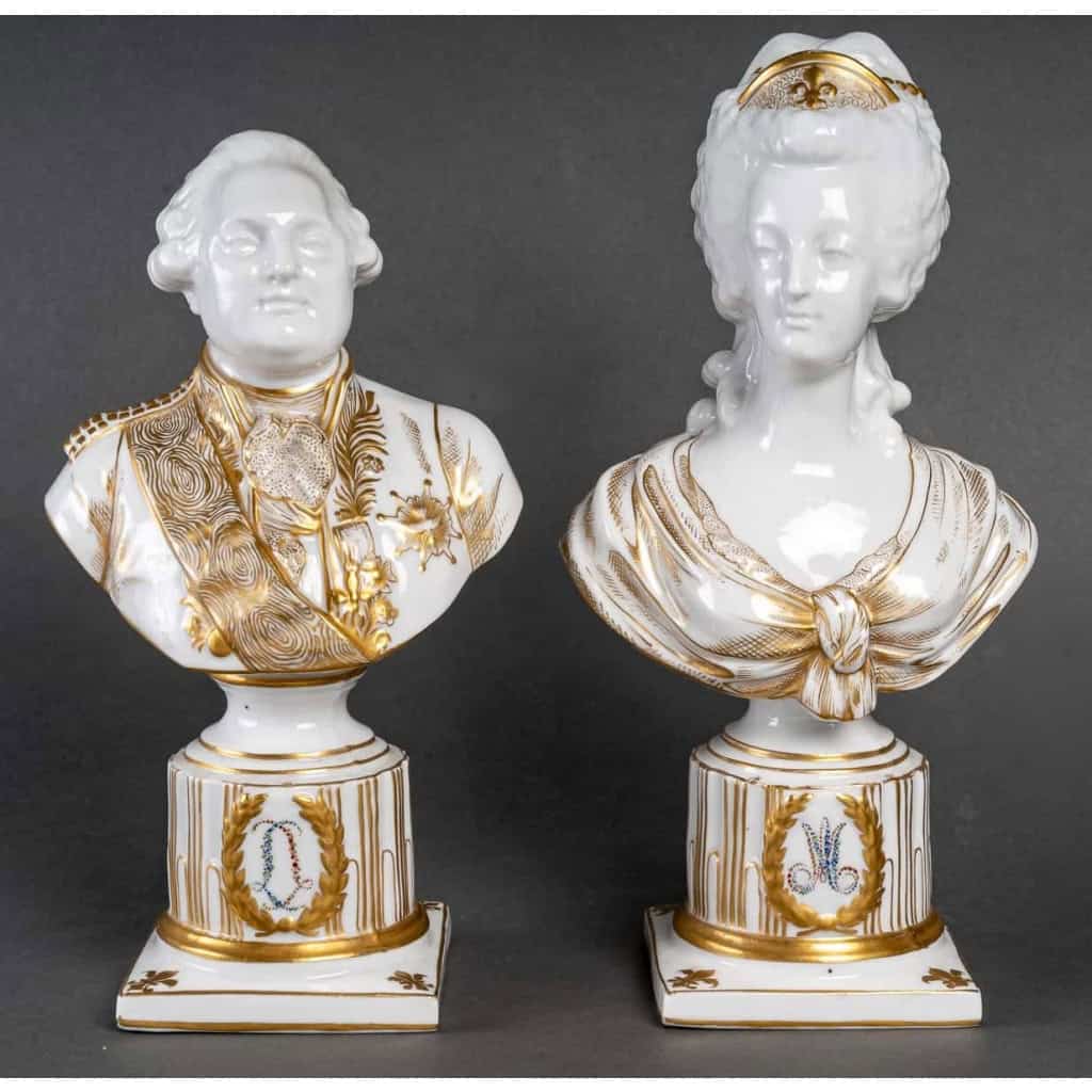 Bustes en porcelaine de Louis XVI et Marie Antoinette, Paris fin XIXème | Biron |||||||||||