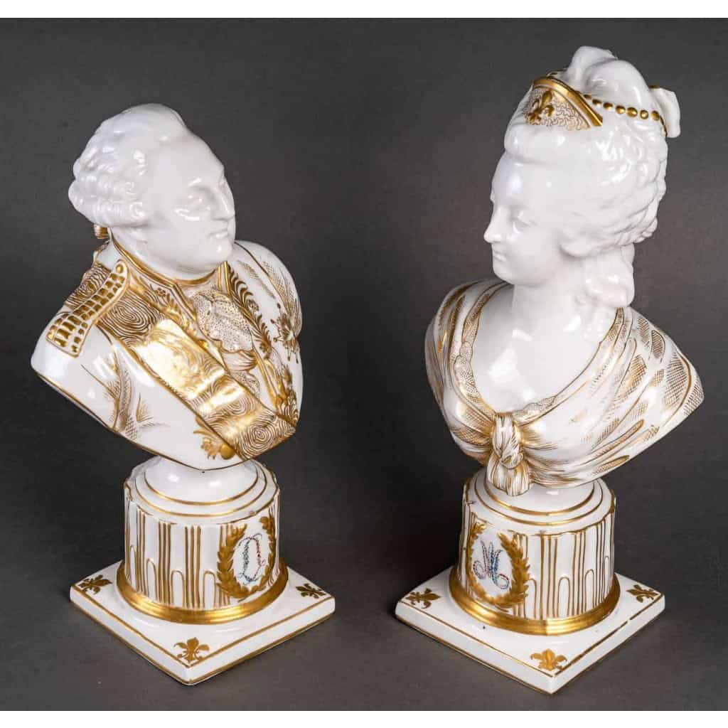 Bustes en porcelaine de Louis XVI et Marie Antoinette, Paris fin XIXème | Biron Bustes en porcelaine de Louis XVI et Marie Antoinette, Paris fin XIXème