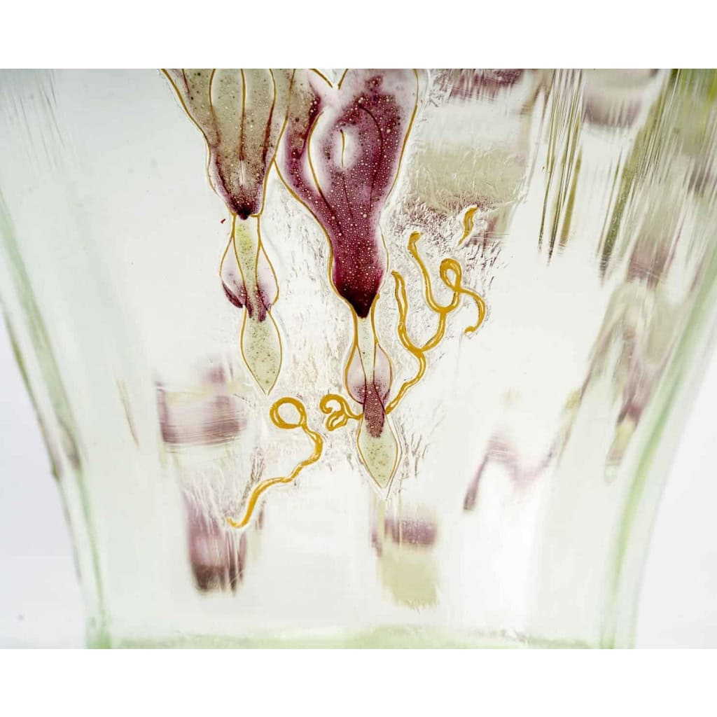 Vase Cristallerie à anses verre vert clair émaillé d’Emile Gallé | Biron Vase Cristallerie à anses verre vert clair émaillé d'Emile Gallé