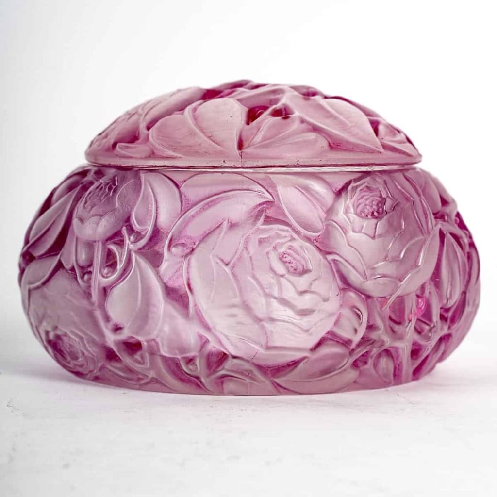 Boîte « Dinard » verre blanc patiné rose violet de René LALIQUE | Biron ||||||