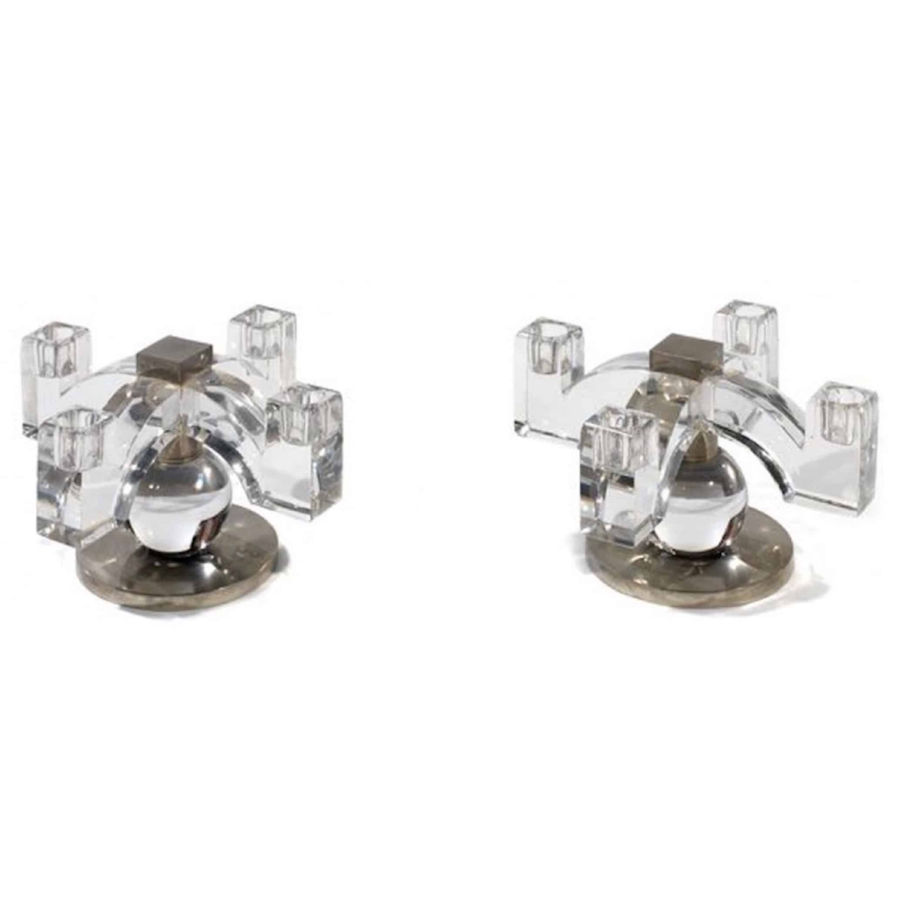 J.Adnet & Baccarat : paire de candélabres modernistes 1930 | Biron J.Adnet & Baccarat : paire de candélabres modernistes 1930