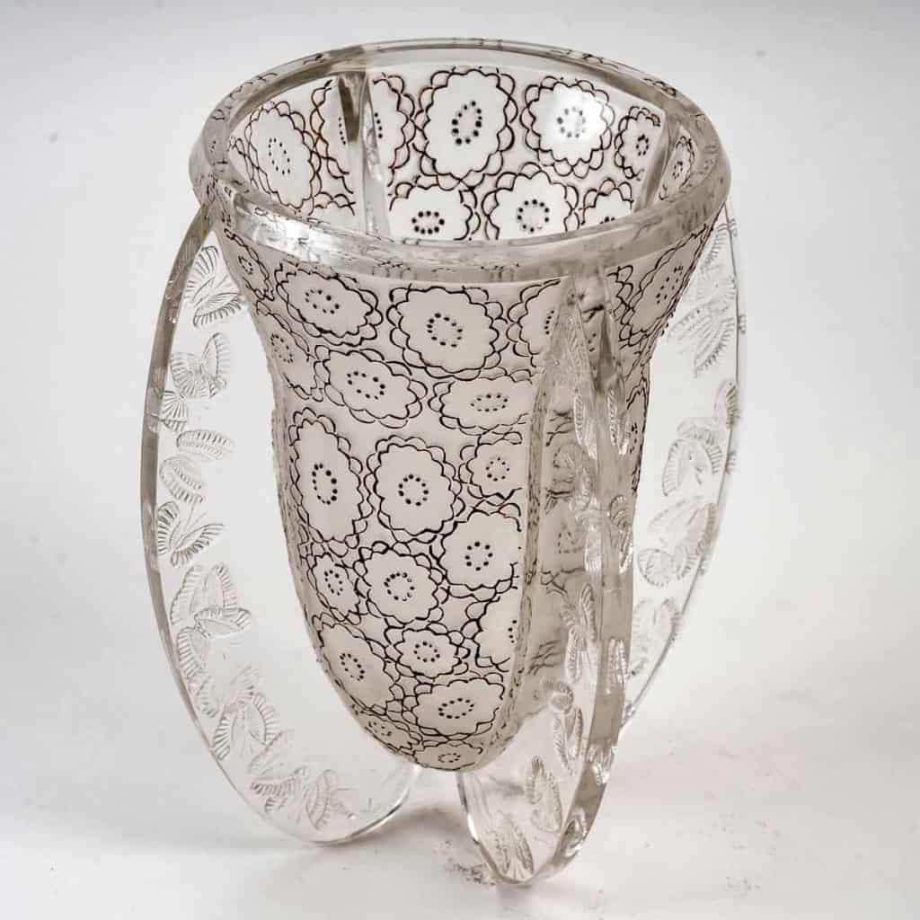 Vase « Papillons » verre blanc émaillé marron d’origine de René LALIQUE | Biron ||||||||