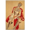 Grande peinture d’homme dénudé à la cape rouge, XXème siècle | Biron |||||||