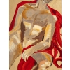 Grande peinture d’homme dénudé à la cape rouge, XXème siècle | Biron Grande peinture d'homme dénudé à la cape rouge, XXème siècle