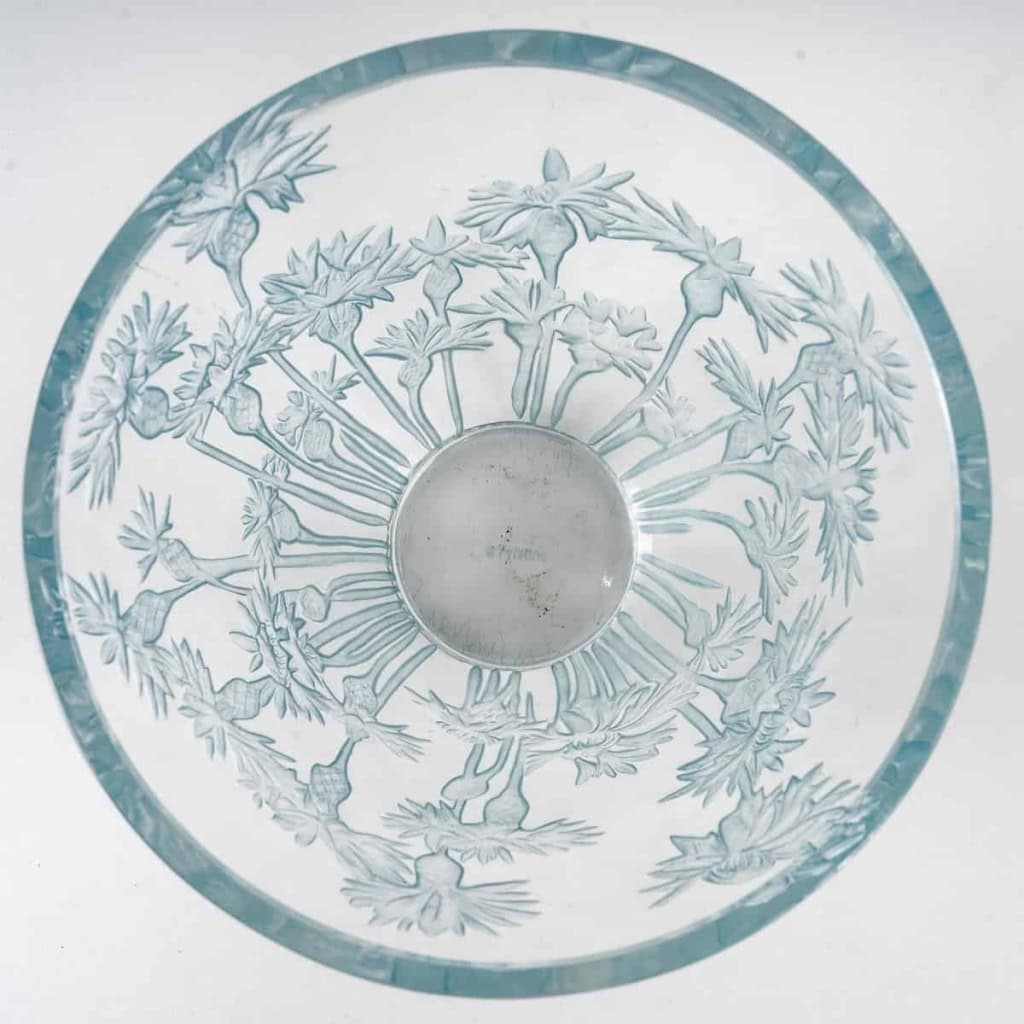 Vase « Bluets » verre blanc patiné bleu de René LALIQUE | Biron Vase "Bluets" verre blanc patiné bleu de René LALIQUE