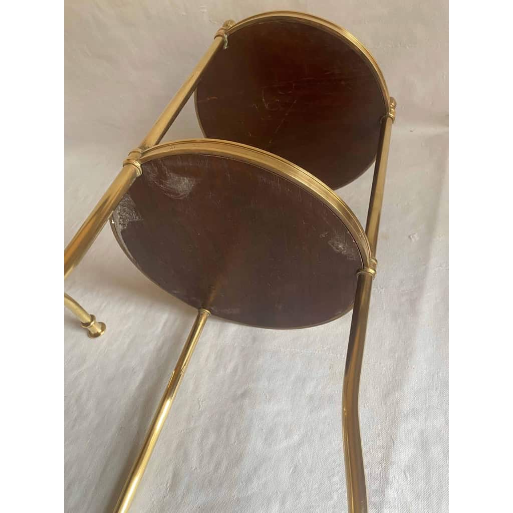 1970′ Paire De Guéridons Ou Sellettes Rondes Bronze Doré 2 Plateaux Gainés De Cuir Maison Jansen, Baguès Ou Charles | Biron 1970′ Paire De Guéridons Ou Sellettes Rondes Bronze Doré 2 Plateaux Gainés De Cuir Maison Jansen, Baguès Ou Charles