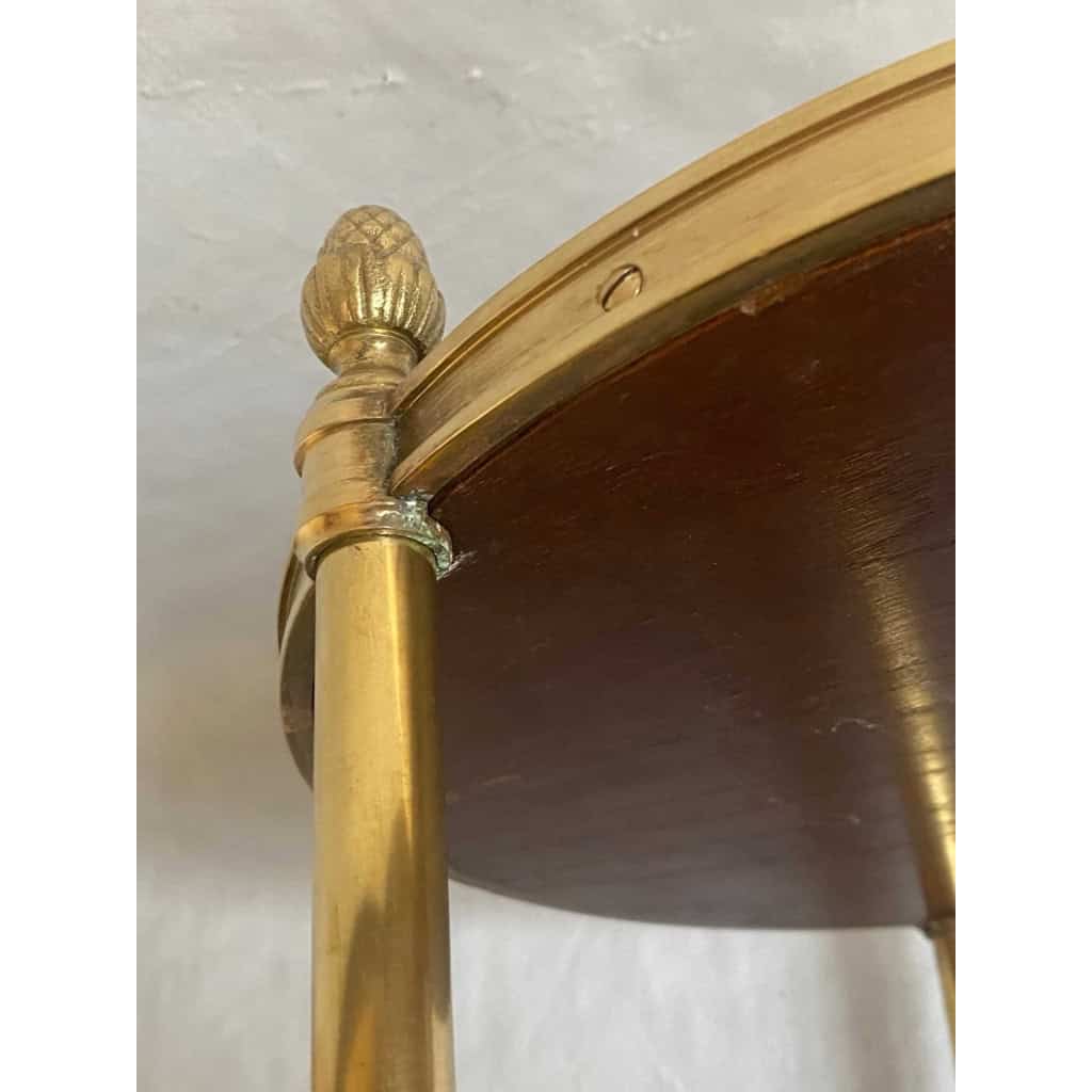 1970′ Paire De Guéridons Ou Sellettes Rondes Bronze Doré 2 Plateaux Gainés De Cuir Maison Jansen, Baguès Ou Charles | Biron 1970′ Paire De Guéridons Ou Sellettes Rondes Bronze Doré 2 Plateaux Gainés De Cuir Maison Jansen, Baguès Ou Charles