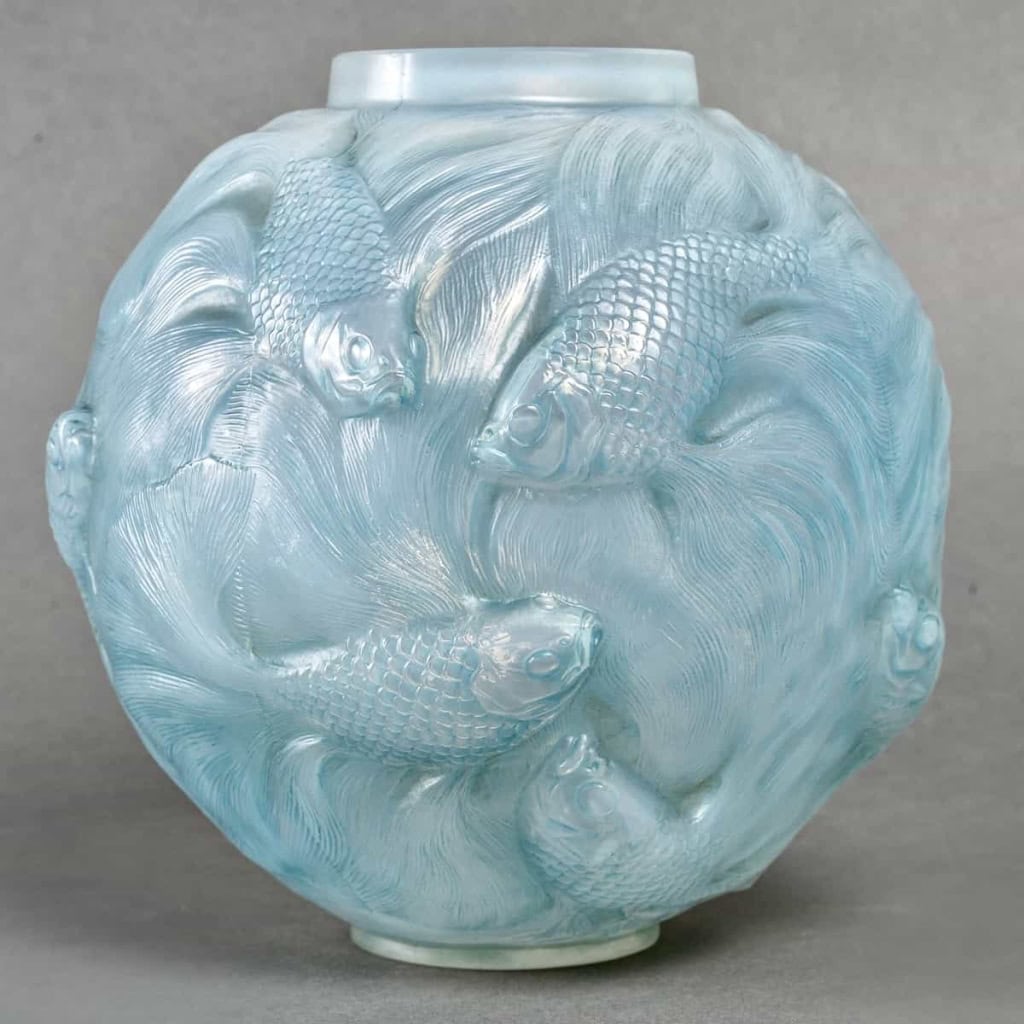 Vase « Formose » en verre opalescent patiné bleu de René LALIQUE | Biron ||||||